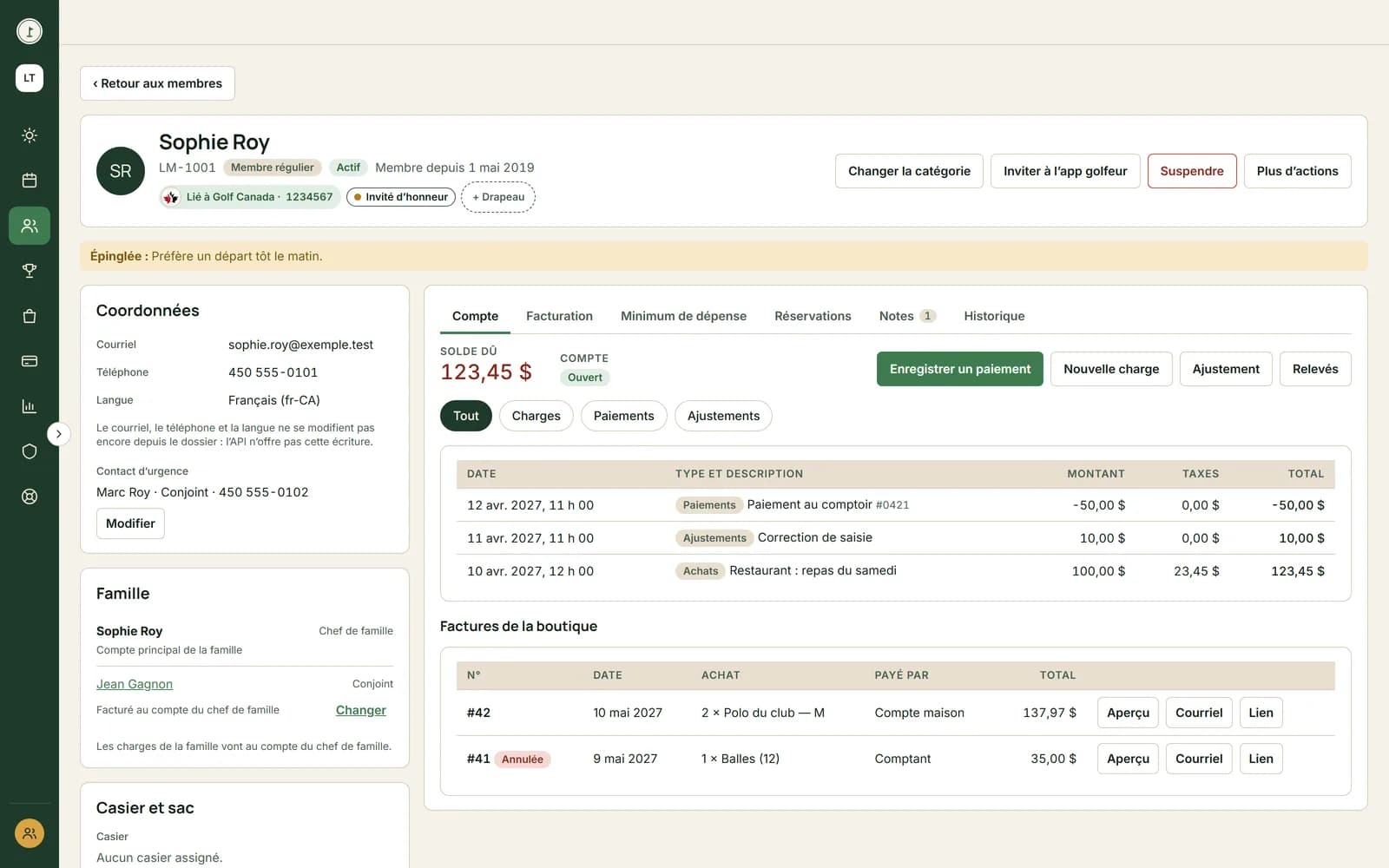 The member's file, account and statements in one place.